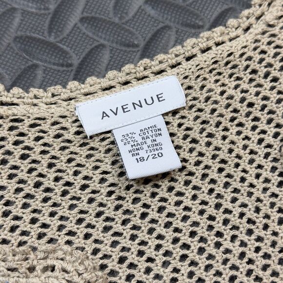 Avenue Sweater Womens Size 18/20 Beige Open Knit Split Neck Boho Pullover - Picture 4 of 7